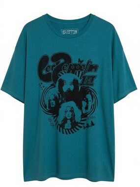 LED ZEPPELIN III Band Portrait Teal Graphic T-Shirt Size L/XL